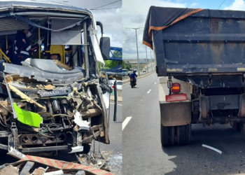 Colisão envolvendo micro-ônibus do Transporte Eficiente e caminhão deixa feridos em Teresina