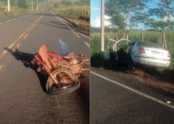 Idoso morre em grave acidente de trânsito entre motocicleta e carro no interior do Piauí