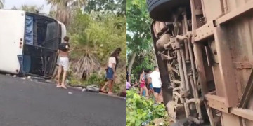 Ônibus tomba entre Alto Longá e Beneditinos e deixa várias pessoas feridas no Piauí