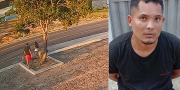 Mulher é agarrada por homem em parada de ônibus no litoral do Piauí; ele foi preso