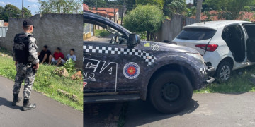 Faccionados são flagrados em alta velocidade e capturados após baterem carro contra muro durante perseguição policial em Teresina