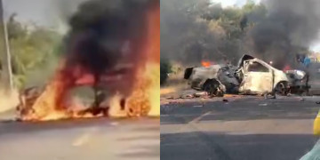 Casal e duas crianças morrem após carro bater em carnaúba e pegar fogo no Piauí