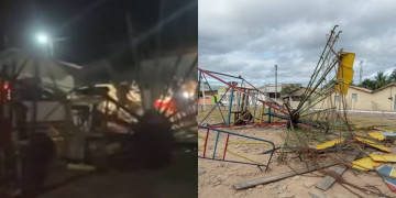 Brinquedo desaba em parque de diversões e deixa crianças feridas no interior do Piauí