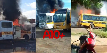 Incêndio de grande proporções atinge três ônibus e uma van no Piauí; um dos veículos ficou completamente destruído