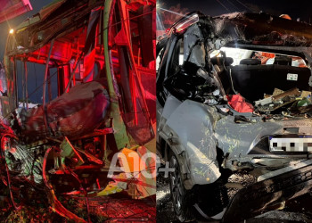 Ônibus desgovernado atinge carro e deixa casal preso às ferragens na zona Norte de Teresina