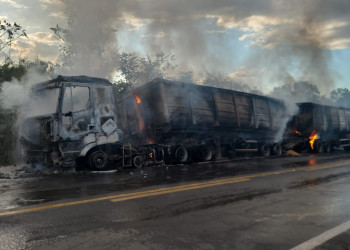 Carreta pega fogo na BR-343 e via fica interditada no Piauí; bombeiros são acionados
