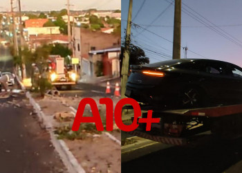 Carro em alta velocidade bate em poste e deixa passageira ferida perto da Ponte Estaiada, em Teresina