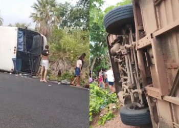 Ônibus tomba entre Alto Longá e Beneditinos e deixa várias pessoas feridas no Piauí