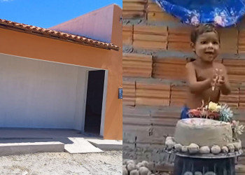 Família de criança ganha casa após repercussão de festa com bolo feito de areia no Piauí