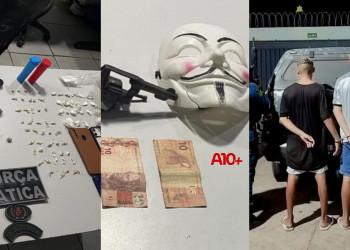 Após tentativa de fuga, dupla é presa com arma de fogo, drogas e máscara na zona Leste de Teresina