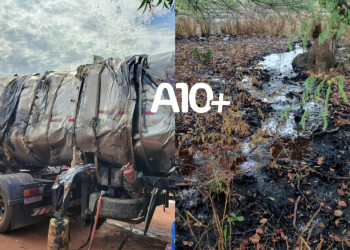 Carreta tomba e provoca derramamento de produto químico que pode contaminar solo em Baixa Grande do Ribeiro, Piauí