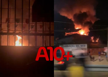 Incêndio atinge garagem e destrói mais de 10 ônibus escolares na zona Sul de Teresina; VÍDEO