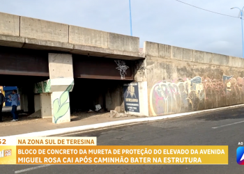 Bloco de concreto se desprende do viaduto da Avenida Miguel Rosa em Teresina; CREA-PI alerta para riscos