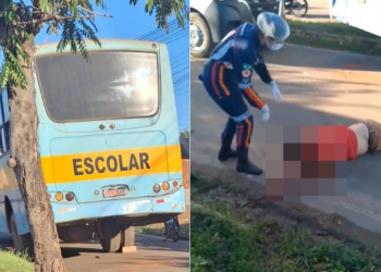 Motociclista fica gravemente ferido ao bater em ônibus escolar estacionado em via no interior do Piauí
