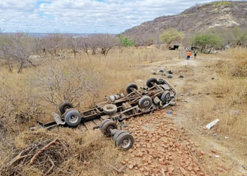 Motorista morre após caminhão carregado de tijolos capotar em Monsenhor Hipólito, Piauí