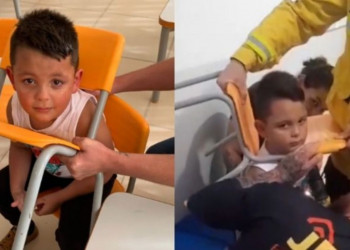 Aluno fica com a cabeça presa em cadeira escolar no primeiro dia de aula