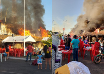 Incêndio de grandes proporções atinge barracas de festejos em José de Freitas, no Piauí; vídeos!