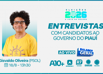 Candidato ao Governo do Piauí, Gisvaldo Oliveira (PSOL) concede entrevista à TV Antena 10 nesta terça (18) às 13h30