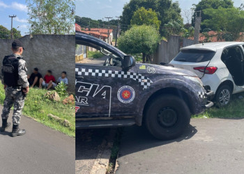 Faccionados são flagrados em alta velocidade e capturados após baterem carro contra muro durante perseguição policial em Teresina