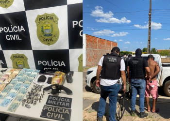 Casal suspeito de tráfico é preso com drogas, artefato explosivo, arma e dinheiro no Norte do Piauí