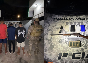 Após perseguição policial, trio é preso com espingarda, celulares e munições na zona Norte de Teresina