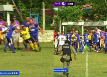 Árbitro é agredido durante partida de futebol por jogadores durante confusão no Piauí; VÍDEO!