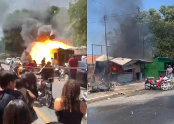 Trailer de lanches pega fogo e explode em praça na zona Sudeste de Teresina; VÍDEO!