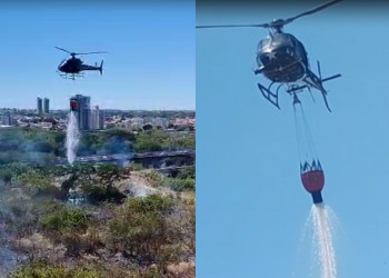 Helicóptero da PM debela incêndio que ameaçava atingir depósito de gás e casas em Teresina