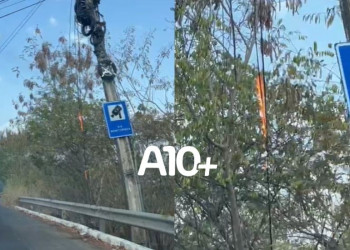 Fiação de poste pega fogo em alça de ponte na zona Sul de Teresina; vídeo