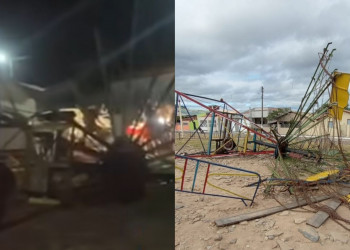 Brinquedo desaba em parque de diversões e deixa crianças feridas no interior do Piauí