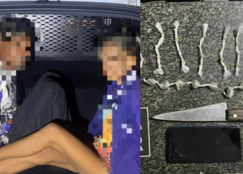 Casal é flagrado em atitude suspeita, tenta fugir, mas é preso no Piauí; mulher ainda jogou sacola com drogas dentro de residência