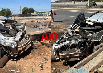 Motorista perde o controle da direção, capota carro e fica preso às ferragens na zona Sul de Teresina