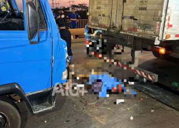 Mulher morre e homem fica ferido após colisão entre carretas e motocicleta na Ponte Nova, entre Timon e Teresina