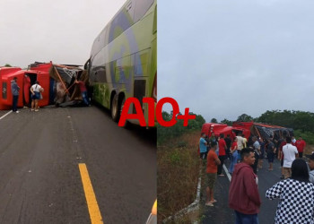Caminhão carregado com gás tomba em pista após tentar desviar de jumento no interior do Piauí