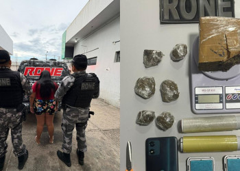 Mulher é presa por tráfico de drogas em Teresina; assumiu a venda de entorpecentes após a prisão do marido, segundo a polícia