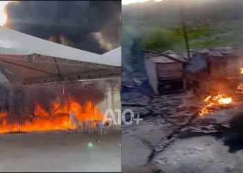 Incêndio de grandes proporções destrói barracas de festejo no interior do Piauí; VÍDEO