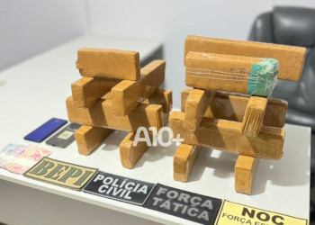 Polícia apreende tabletes de maconha escondidos dentro de ônibus no interior do Piauí; dupla é conduzida à delegacia