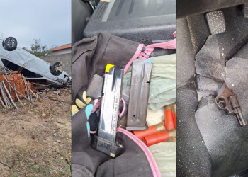 Polícia apreende arma e munições após suspeitos capotarem carro no litoral do Piauí; fugiram pela mata
