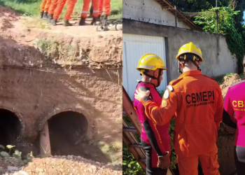 Homem desaparece ao ser arrastado durante forte chuva e cair em bueiro em Teresina; bombeiros fazem buscas