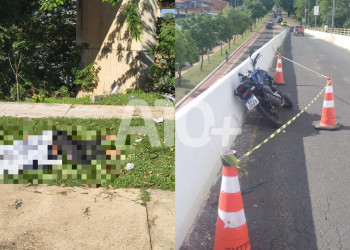 Motociclista morre após bater em alça de concreto da Ponte da Amizade e cair em calçada em Teresina; mulher ficou ferida