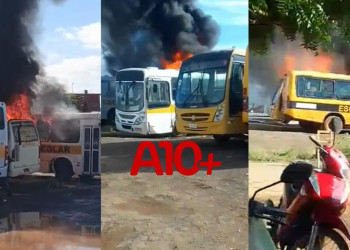 Incêndio de grande proporções atinge três ônibus e uma van no Piauí; um dos veículos ficou completamente destruído