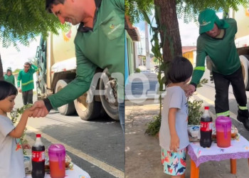 Menino de 3 anos oferece café da manhã para garis em homenagem ao Dia do Trabalhador no litoral do Piauí; VÍDEO