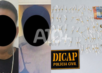 Casal é preso em flagrante com drogas e moto roubada dentro de boca de fumo em Timon