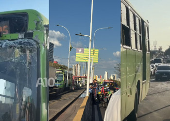 Ônibus atinge estrutura de publicidade na Ponte JK, em Teresina, e passageiros ficam feridos após caírem ao chão