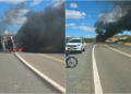 Caminhão carregado de granito tomba, pega fogo e deixa motorista ferido no Sul do Piauí