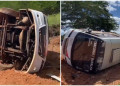 Motorista perde controle de veículo e van com passageiros tomba na PI-113, no interior do Piauí