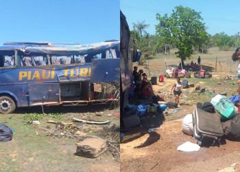 Ônibus que estaria fazendo viagem clandestina capota e deixa vários feridos no Piauí