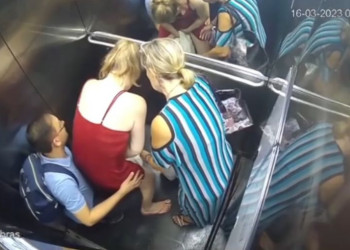 VÍDEO! Mulher dá à luz em pé no elevador do condomínio onde mora no MT