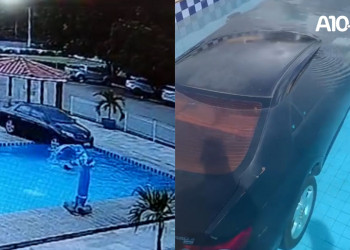 Carro desgovernado invade piscina de hotel e quase atropela meninas no Piauí; assista
