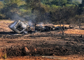 Duas pessoas morrem carbonizadas após caminhão-tanque pegar fogo e explodir no Piauí